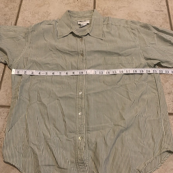 Kathie Lee Vintage 90s 100% Silk Striped Button Down Blouse Size 12 Green/White - Picture 2 of 5
